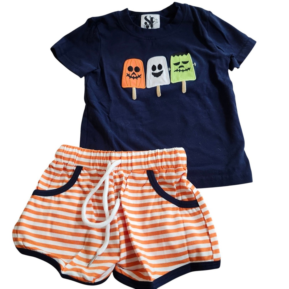 Halloween Popsicle Seersucker Joey Boys Shirt & Striped Shorts Set 18-24M